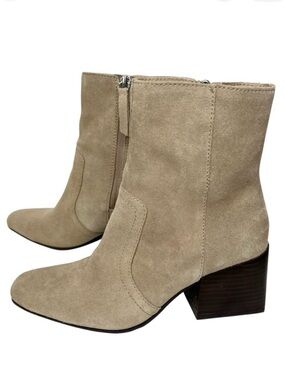 Blondo Sadie Waterproof Suede Ankle Boots Taupe 6 M Heel Casual Chic Western